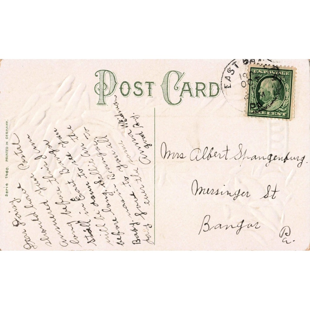 Antique Embossed Postcard Red Roses Floral Column East Bangor PA 1908 Posted - Picture 2 of 2